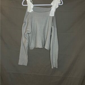 Gray Off-Shoulder Sweater With bows